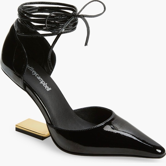Jeffrey Campbell Shoes - Jeffrey Campbell Demi d'Orsay pump in Black Patent finish with gold- tone Heels
